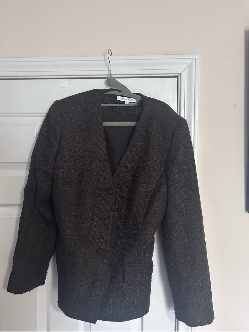Preston & York Women's Dark Brown Textured Button Blazer